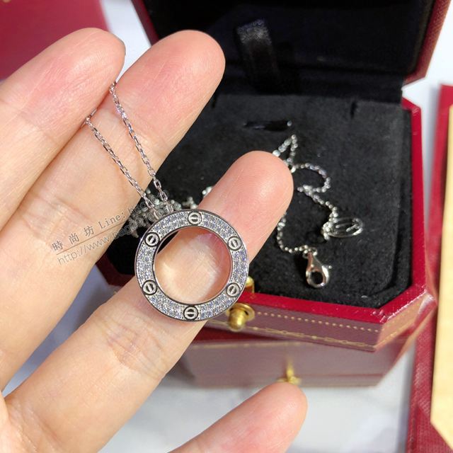 Cartier飾品 925純銀 卡地亞經典LOVE雙面圓餅項鏈 Cartier純銀項鏈  zgk1277